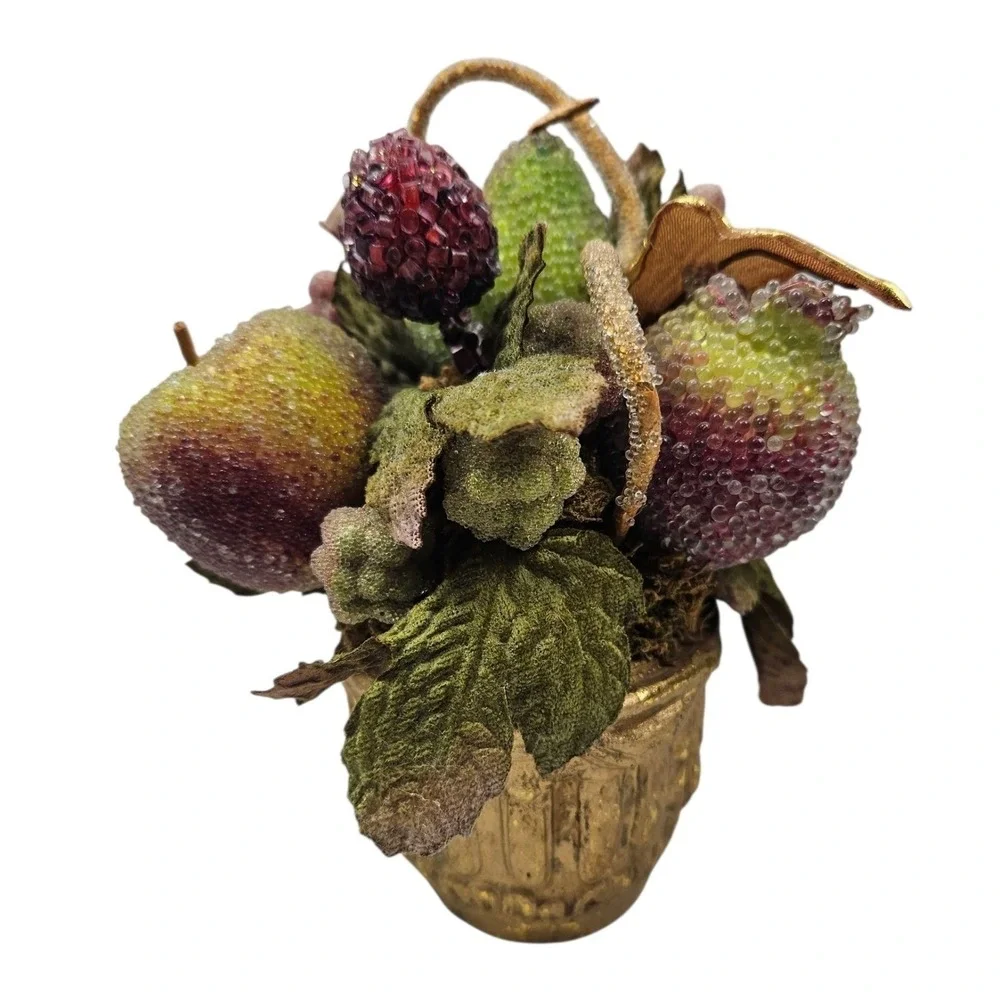 Vintage Faux Fruit Basket Floral Arrangement Gold‎ Accent Home Decor